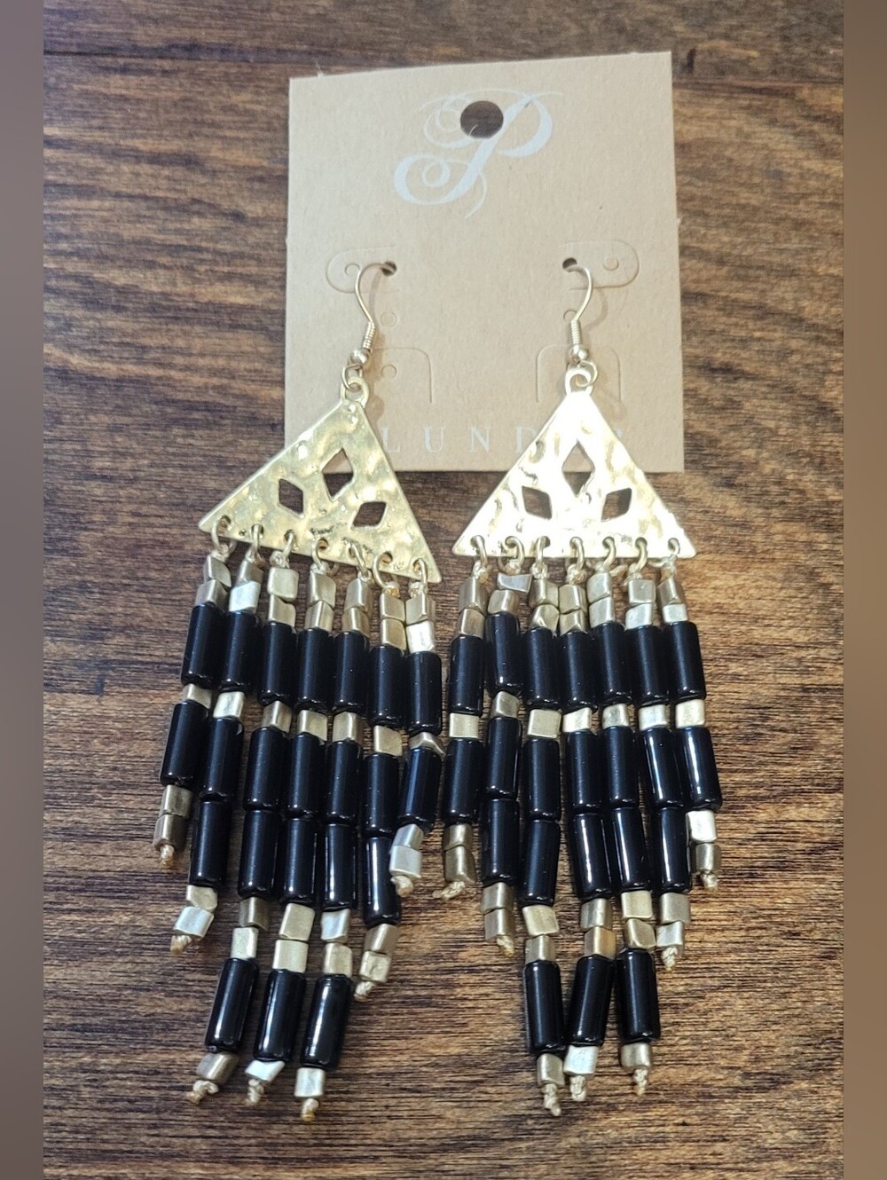 (12) PLUNDER Gold-Tone & Black Acrylic Beaded Earrings